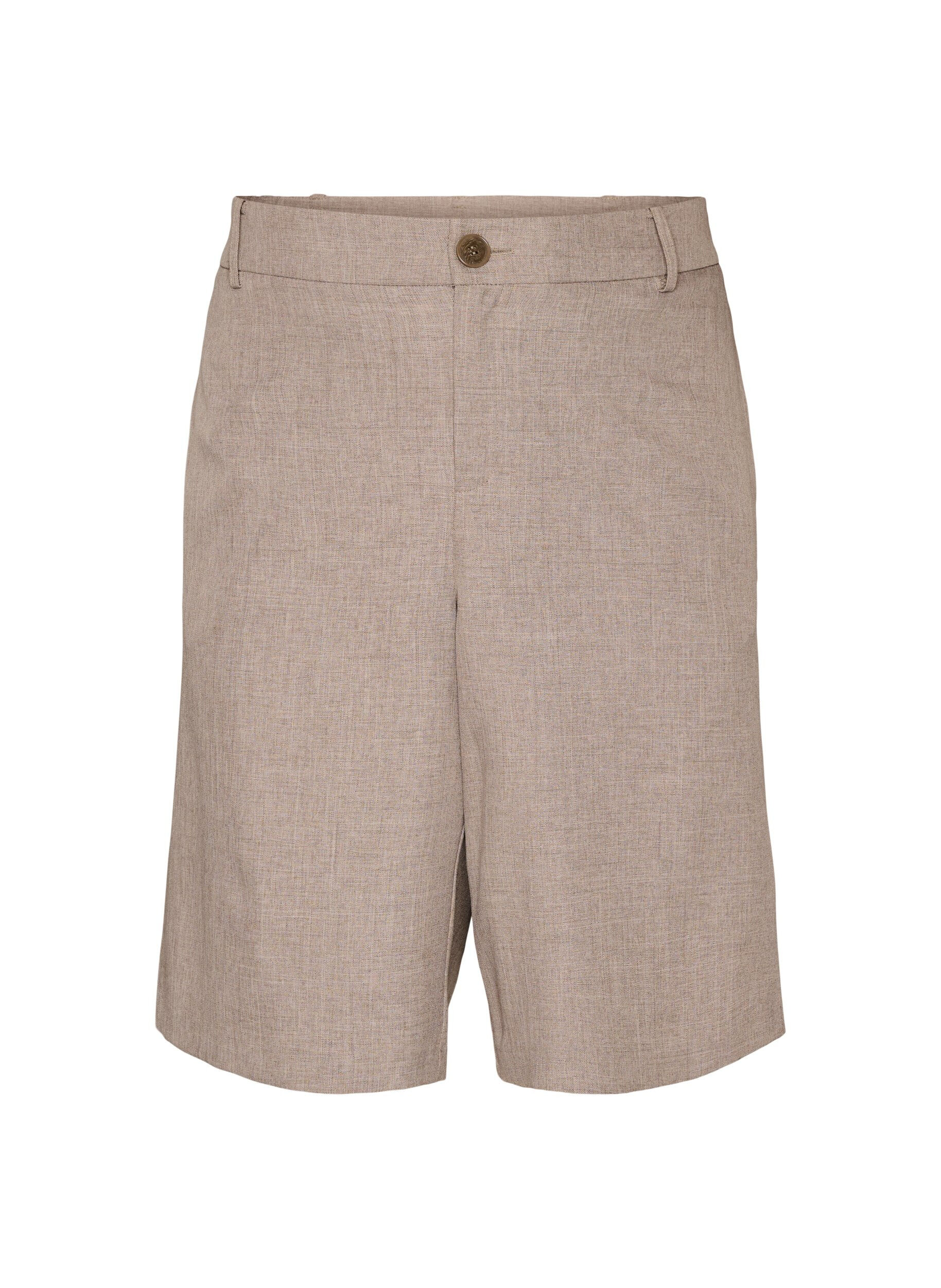 Zizzi Loose fit Bermuda shorts med h&oslash;y midje, Brun, Packshot image number 0