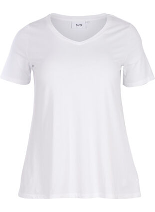 Ensfarget basis T-skjorte i bomull, Bright White, Packshot image number 0