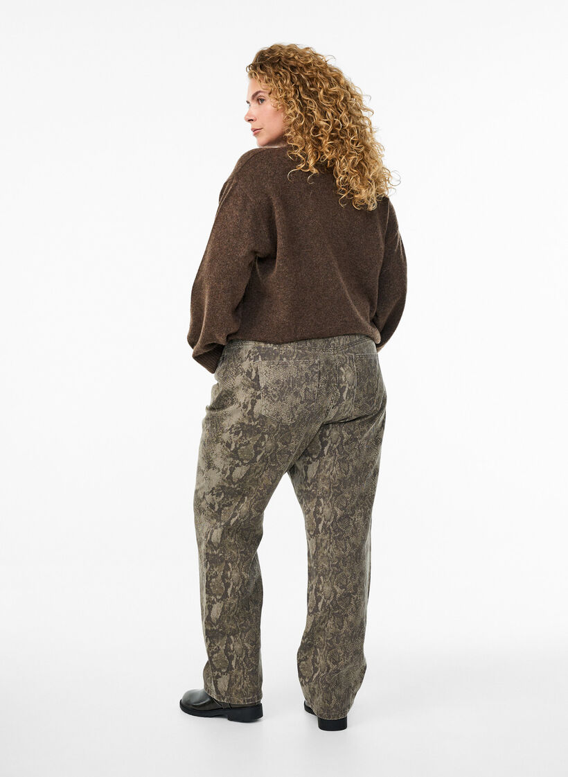 Høymidjede Gemma-jeans med slangeprint, Light Snake AOP, Model