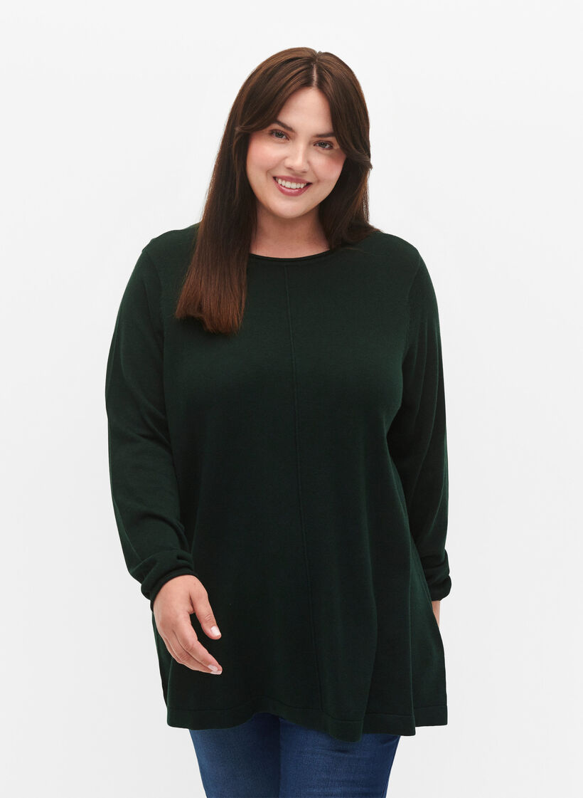 Strikket bluse i bomull og viskoseblanding, Gr&oslash;nn, Model image number 0