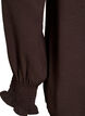 Bluse med smockmansjetter og V-hals, Brun, Packshot image number 3