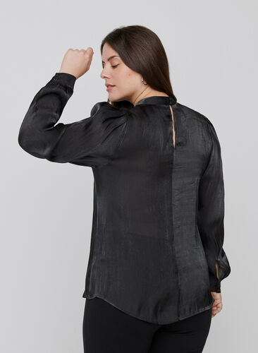 Langermet bluse med shine, Black, Model image number 1