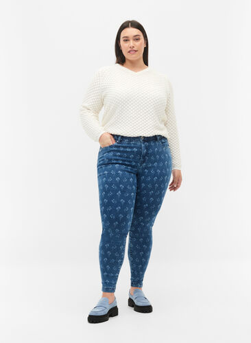 Super slim Amy jeans med blomstermønster, Blue denim, Model image number 0