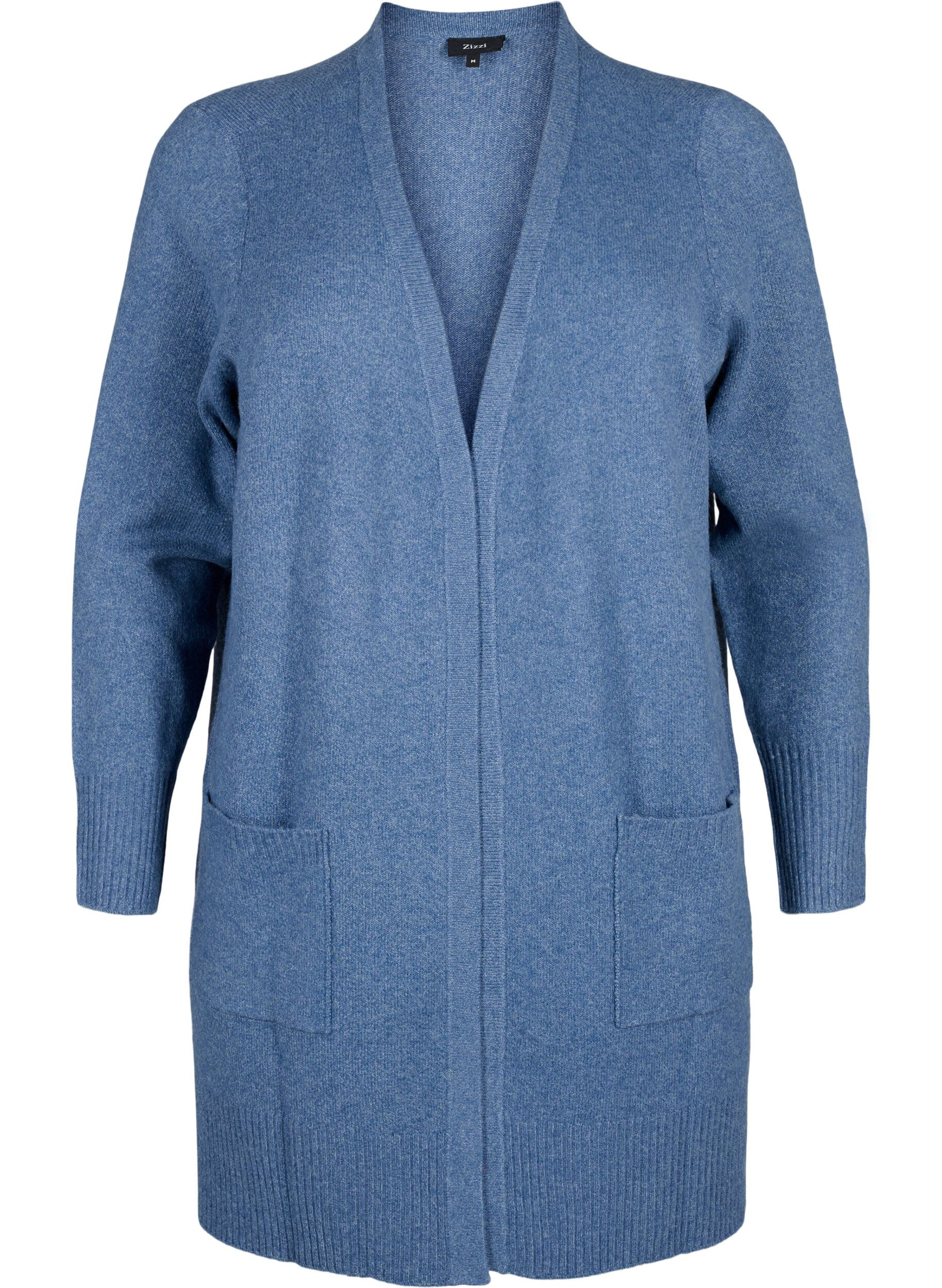 ZizziRibbestrikket cardigan med lommer, Bl&aring;, Packshot image number 0