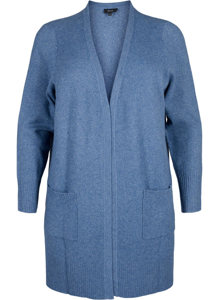 Ribbestrikket cardigan med lommer, Bl&aring;, Packshot image number 0