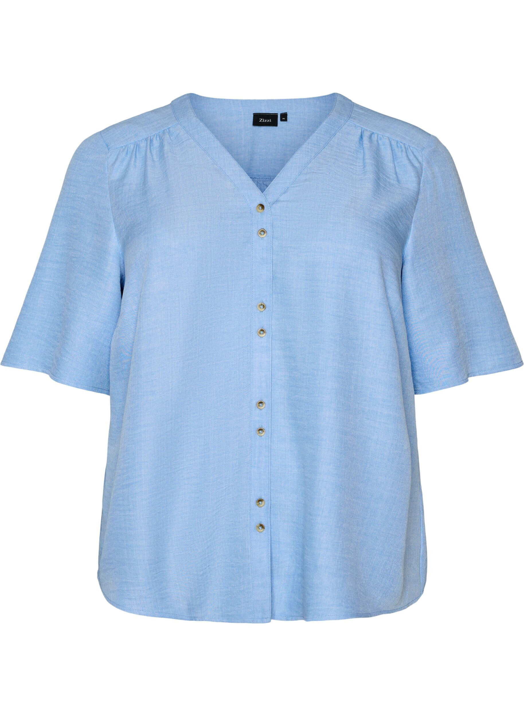 Skjortebluse med V-hals og korte ermer