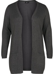 Lang strikkecardigan i viskoseblanding, Dark Grey Melange