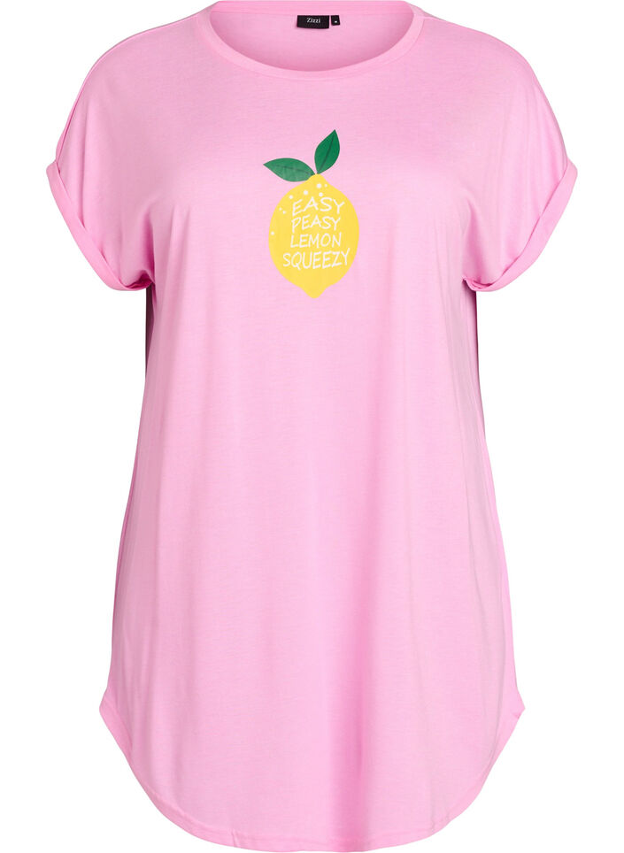 Kortermet nattkjole med teksttrykk, Rosa, Packshot image number 0