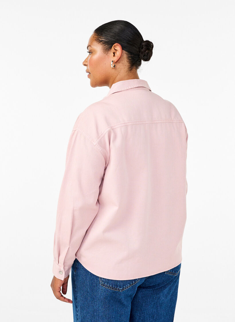 Ensfarget dongeriskjorte med brystlommer, Pale Mauve, Model image number 1