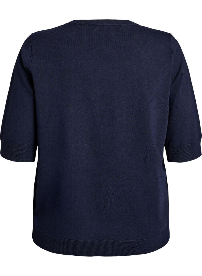 Finstrikket bluse med korte ermer, Bl&aring;, Packshot image number 1
