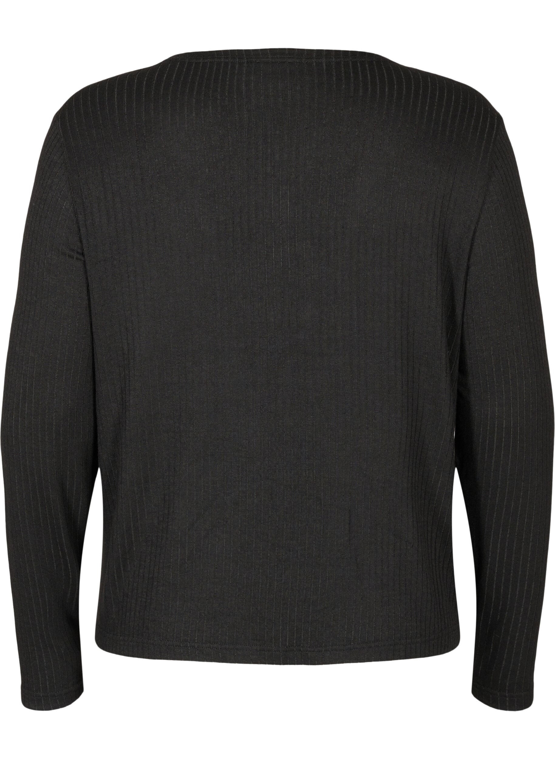 Zizzi Ribbet cardigan med knyting, Black, Packshot image number 1