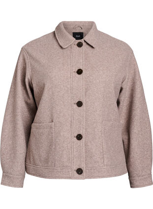 Zizzi Kort skjortejakke med frynser, Moon Rock Mel., Packshot image number 0