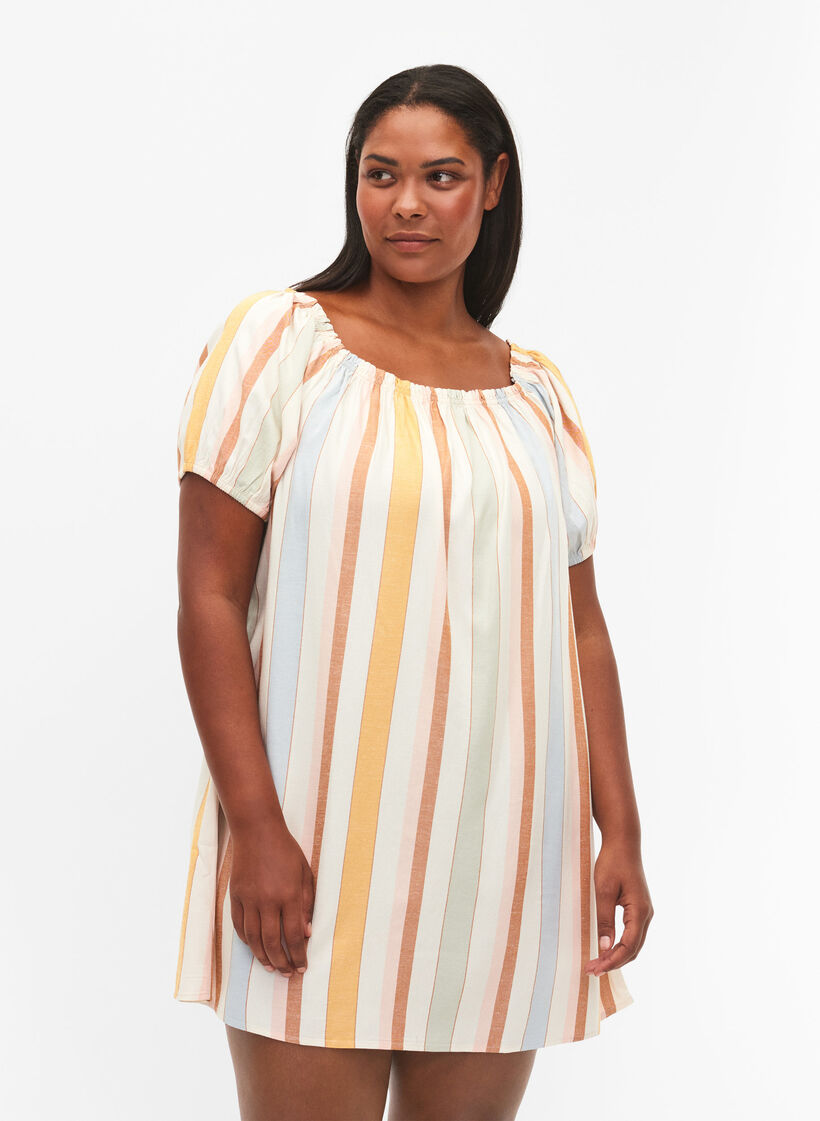 Off-shoulder strandtunika, Striped Jaquard, Model image number 0