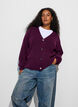 Cardigan med V-hals og ribbestruktur, Lilla, Model image number 0