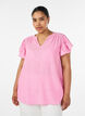 Bluse i viskose og lin med volangermer, Rosa, Model image number 0