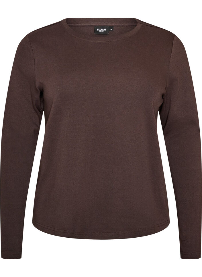 Langermet basis-T-skjorte med rund hals, Brun, Packshot image number 0