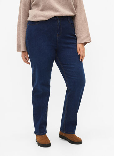 Megan jeans med ekstra høy midje og normal passform, Dark blue, Model image number 2