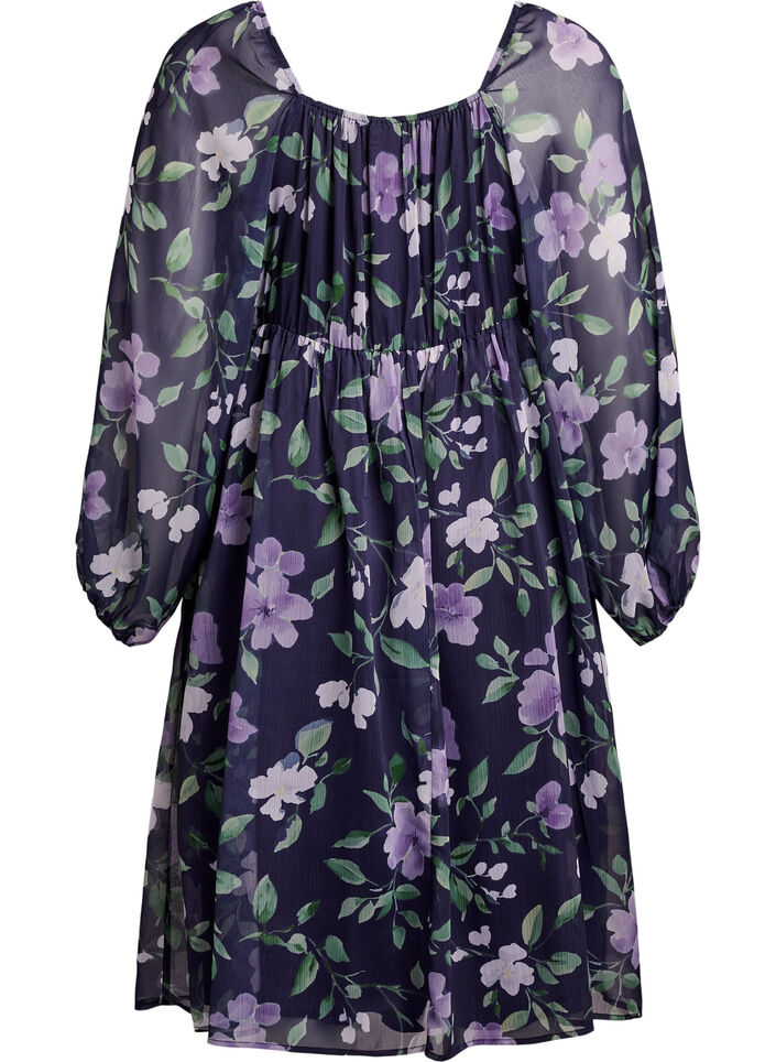 Chiffon festkjole med lange ermer, Bl&aring;, Packshot image number 1