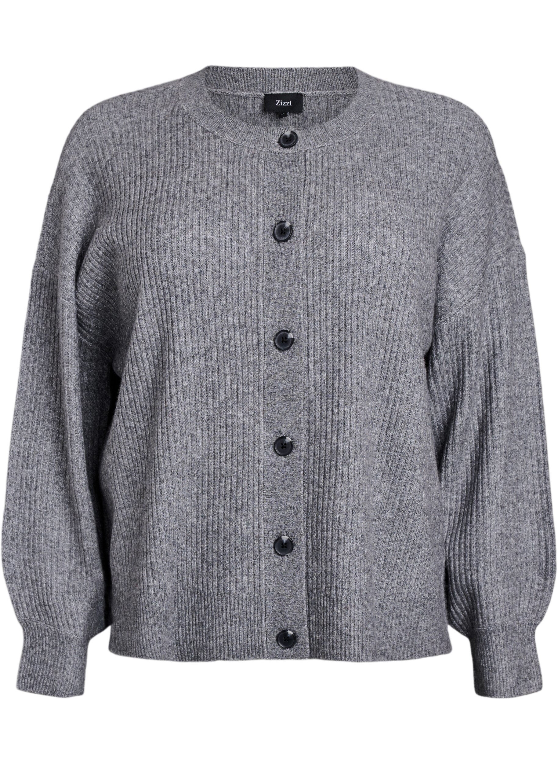 ZizziRibbestrikket cardigan med knapper, Gr&aring;, Packshot image number 0