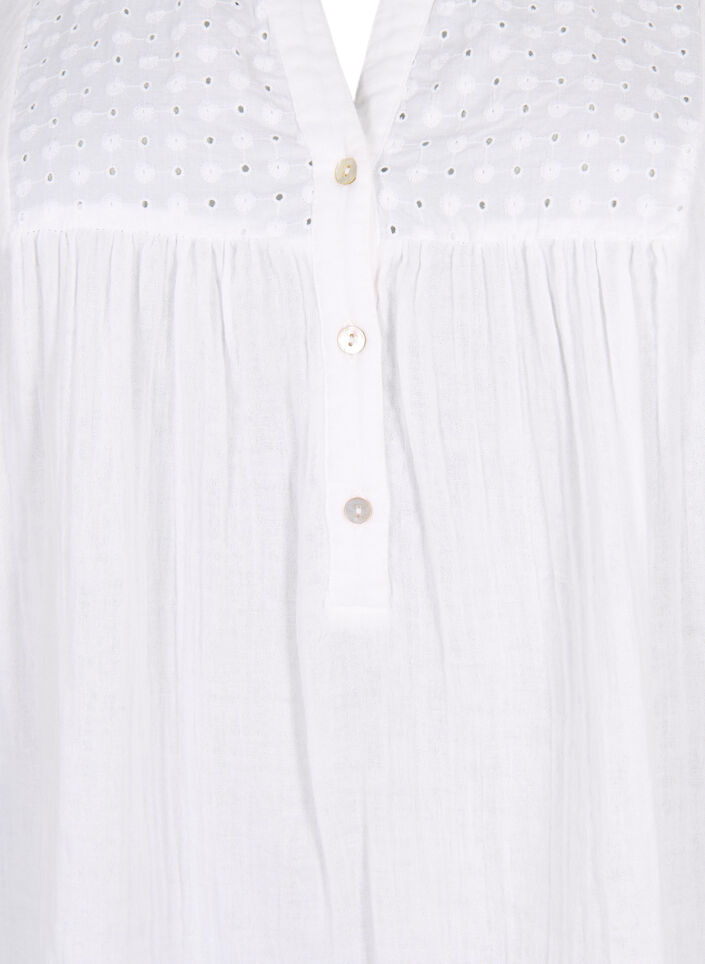 Tunika i bomull med broderi anglaise, Bright White, Packshot image number 2