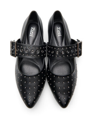 Zizzi Wide fit - Spiss ballerina med spenne og nagler, Black, Packshot image number 2