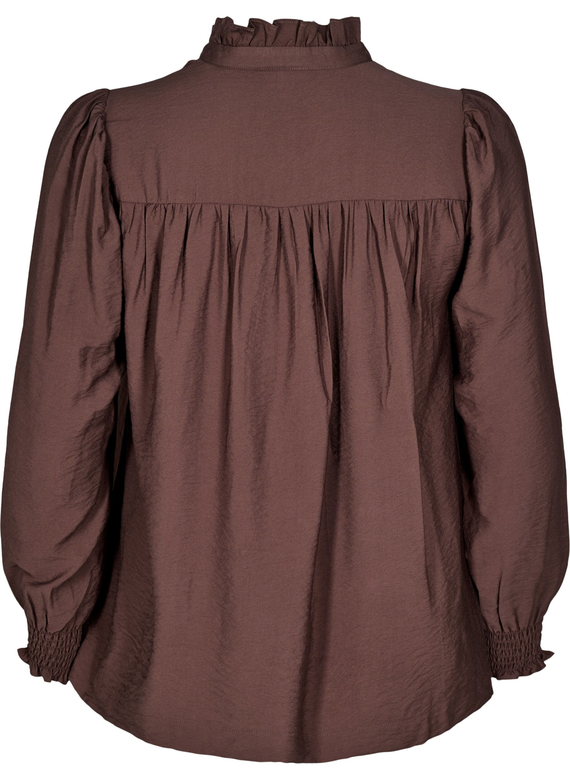 Zizzi Bluse med volangkrage, Brun, Packshot image number 1