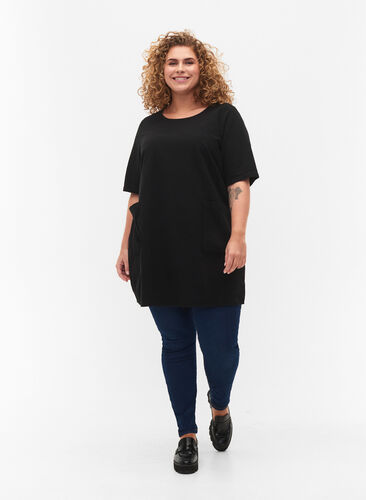 FLASH - kortermet tunika i bomull, Black, Model image number 2