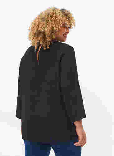 Langermet bluse i viskose med perler, Black, Model image number 1