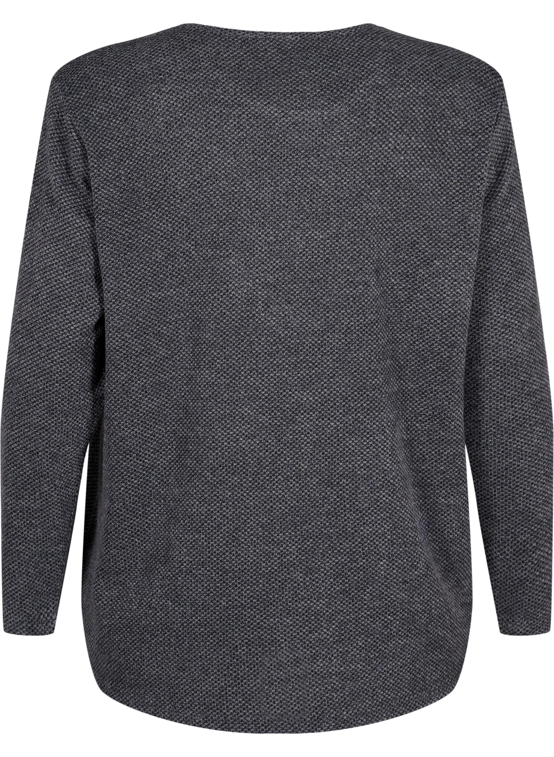 Zizzi Melange Bluse med rund hals og lange ermer, Dark Grey, Packshot image number 1