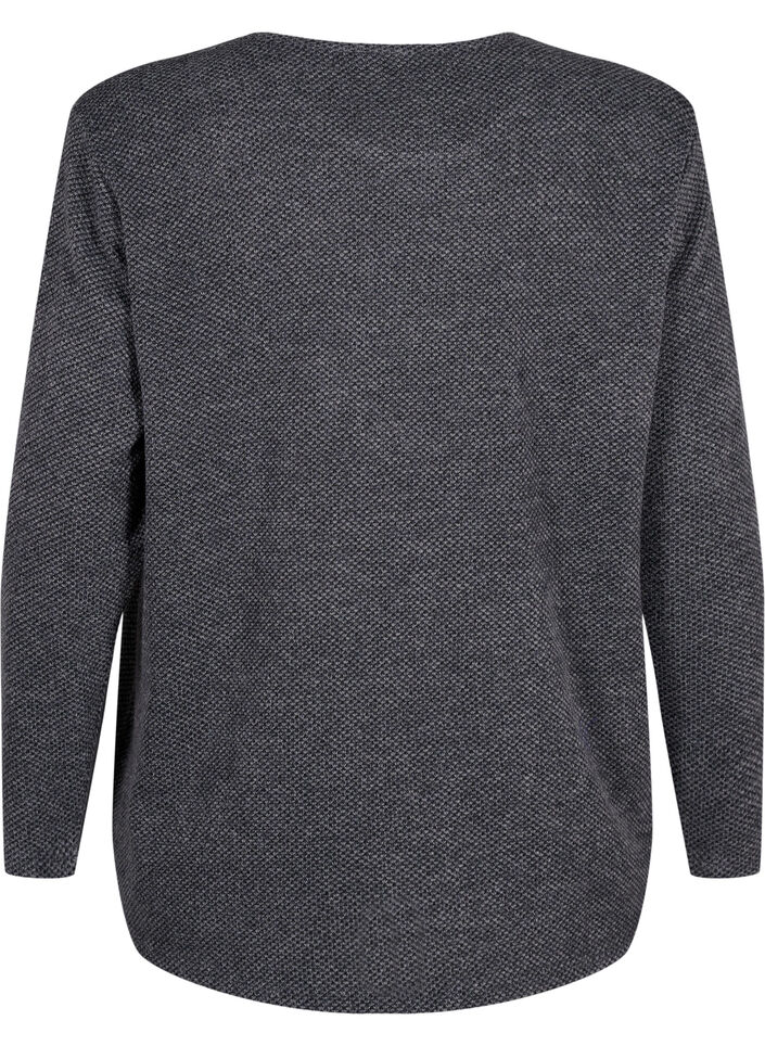 Melange Bluse med rund hals og lange ermer, Dark Grey, Packshot image number 1