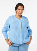 Flettestrikket cardigan med gullfargede knapper, Bl&aring;, Model image number 0