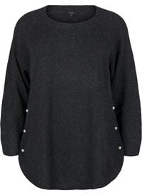 Lang strikkebluse med kuleknapper, Grå Lang strikkebluse med kuleknapper
