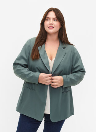 Zizzi FLASH - Enkel blazer med knapp, Grønn, Model image number 0