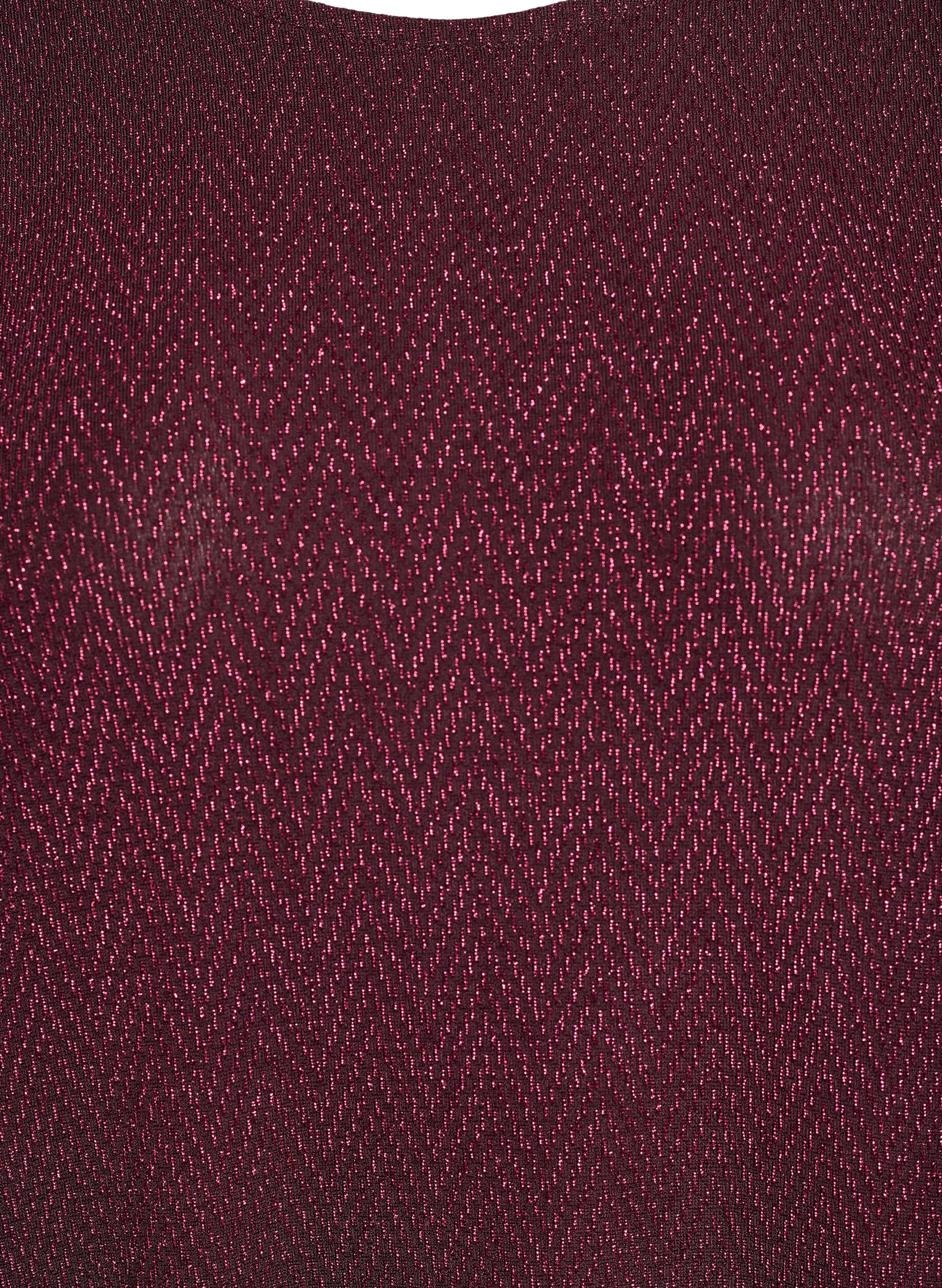 Zizzi Bluse med glitterm&oslash;nster og 3/4 ermer, M&oslash;rk Bordeaux, Packshot image number 2