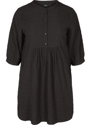 Rutete skjortetunika med 3/4-ermer, Black, Packshot image number 0