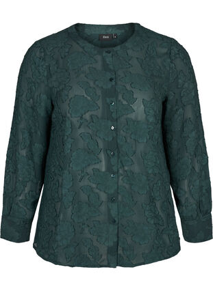 Transparent skjorte med mønster, Darkest Spruce, Packshot image number 0