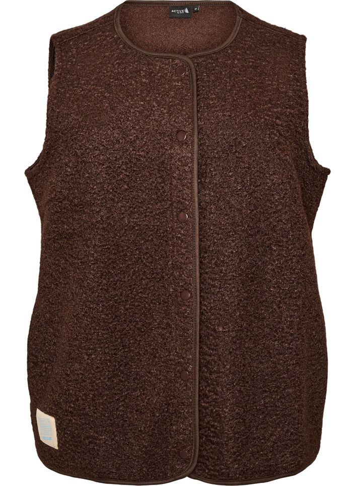Fleecevest med trykknapper og sidelommer, Brun, Packshot image number 0