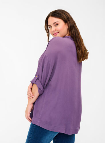 Viskoseskjorte med 3/4-ermer, Vintage Violet, Model image number 1