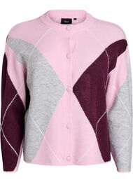 Cardigan med argylemønster og rund hals, Corsage Melange