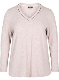 Bluse med V-hals og lange ermer
