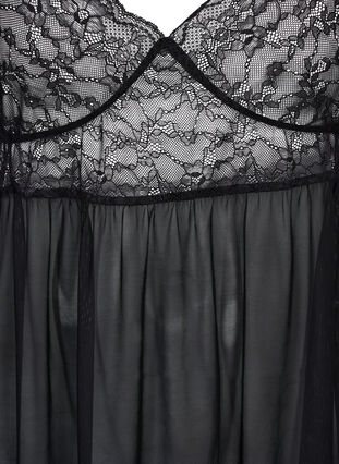 Kort nattkjole med blonder, Black, Packshot image number 2