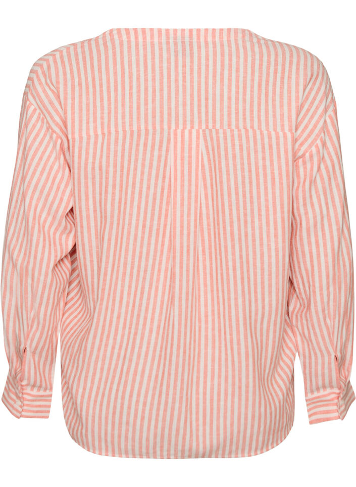 Bluse i lin og viskose med V-hals, Orange, Packshot image number 1