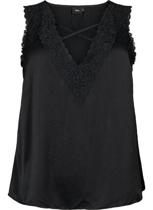 Zizzi Topp med blonder og kryssdetaljer, Black, Packshot image number 0