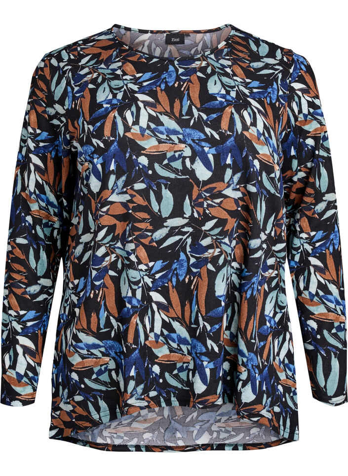 M&oslash;nstret bluse med lange ermer, Bl&aring;, Packshot image number 0
