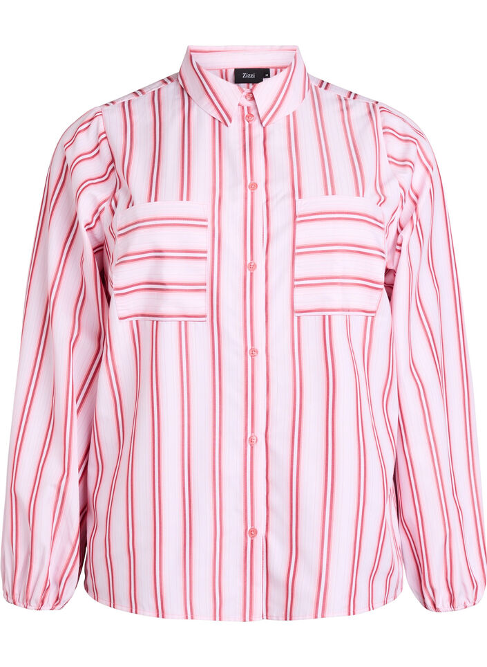 Løs skjorte med striper og lange ermer, Pink stripe, Packshot