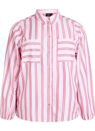 Zizzi Løs skjorte med striper og lange ermer, Pink stripe, Packshot image number 0