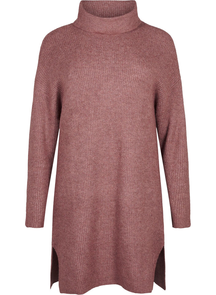 Strikket kjole med h&oslash;y hals, Rosa, Packshot image number 0