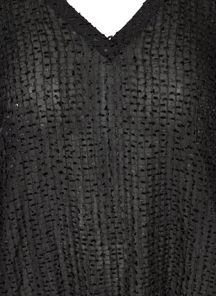 Strukturert bluse med smock og V-hals, Black, Packshot image number 2