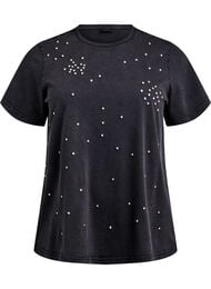 T-skjorte med rhinesteiner og vasket look, Grey Washed