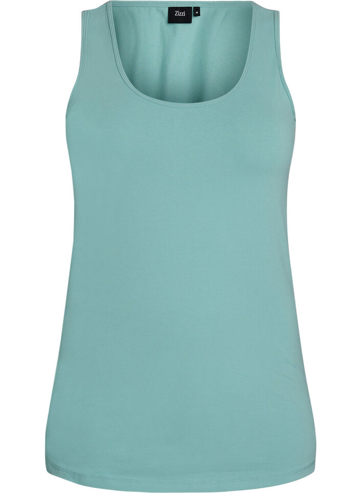 Ensfarget basic topp i bomull, Gr&oslash;nn, Packshot image number 0